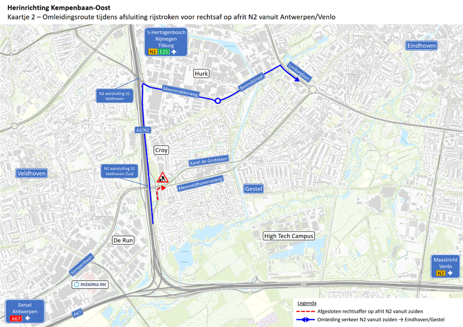 Bericht LET OP! Rijstroken rechtsaf op afrit N2 vanuit het zuiden en richting Eindhoven hele weekend dicht bekijken